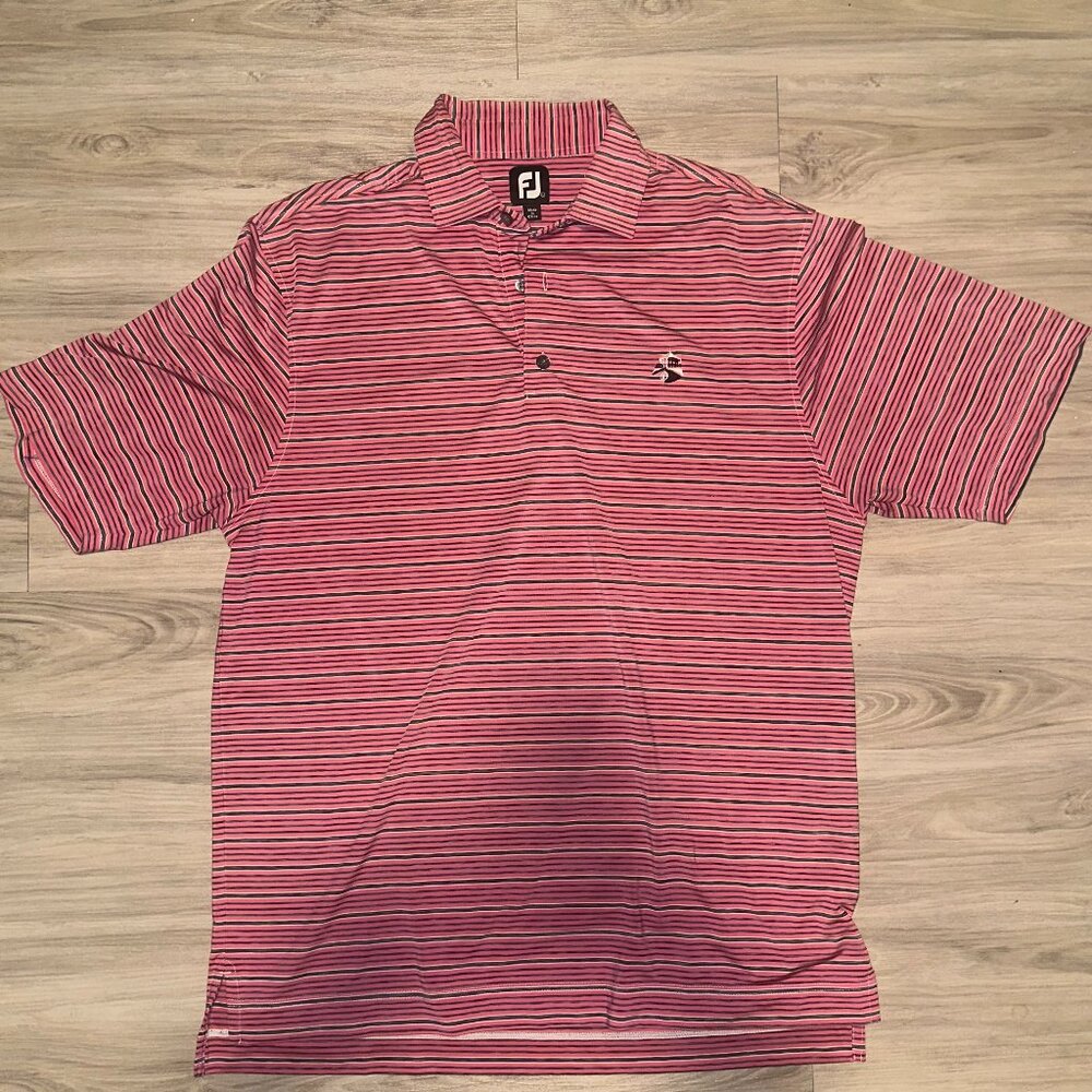 FootJoy Pink Striped Golf Polo Mens L Shelter Harbor Club